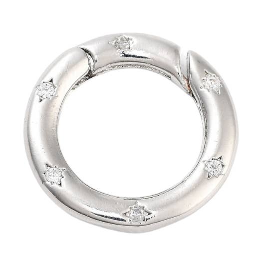 Silver Lily Carabiner | Cubic Zirconia Circle Necklace Carabiner for wholesale by The Charm Bar Company