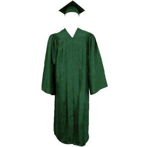 Casquette, robe et pompon vert chasseur mat pour la vente par Cap and Gown Direct