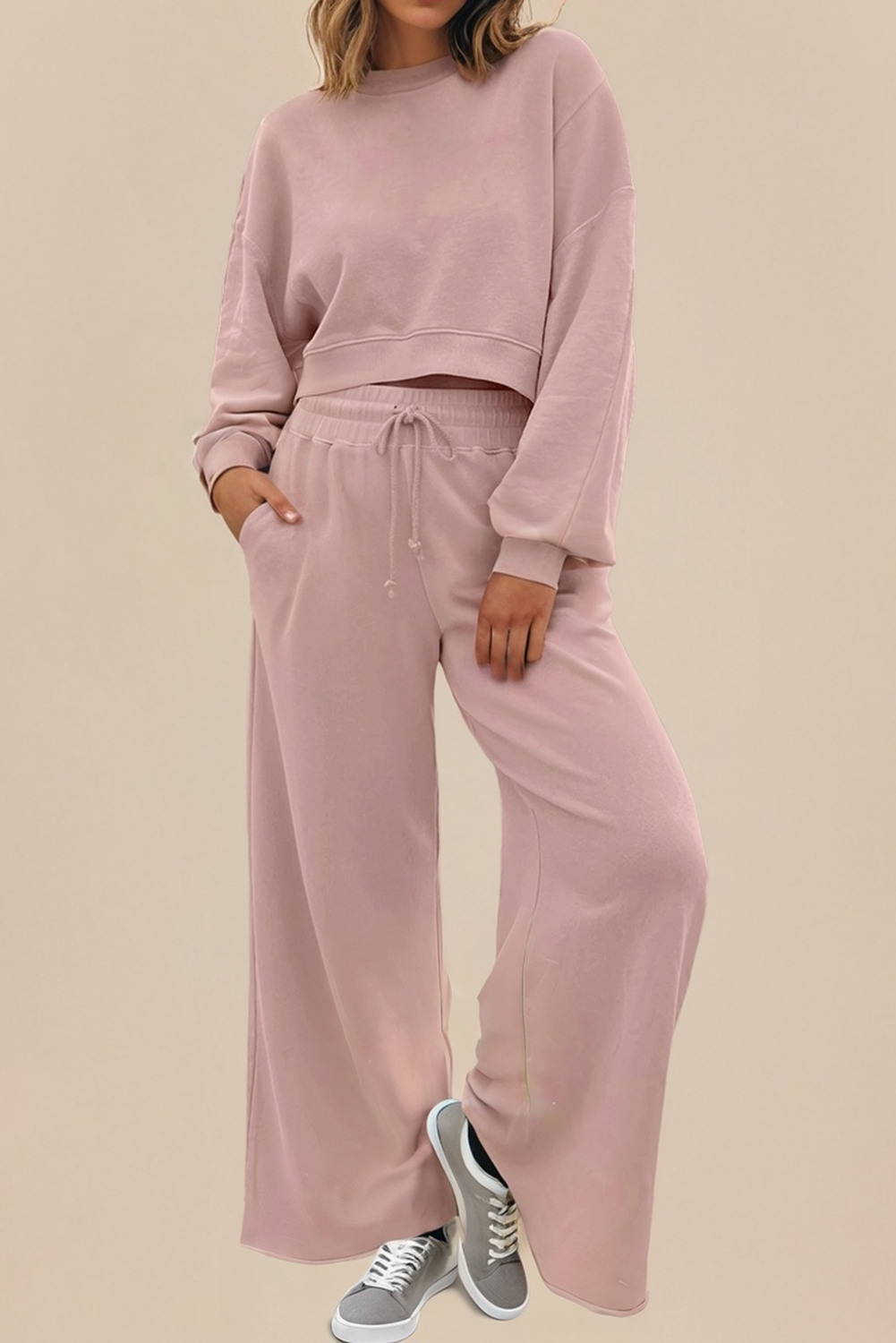 LA Society - Wholesale Lounge Set - Women's - LAS Drop Shoulder Pullover and Wide Leg Pants Set (S-XL)9