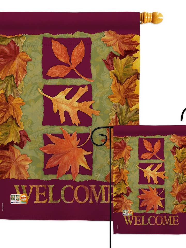 3 Fall Leaves Falltime Harvest Autumn Decor Flag for wholesale by Two Group Flag Co