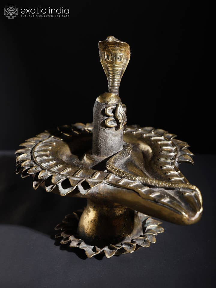 9" Shiva Linga with Protecting Naag | Original Sculpture for wholesale by Exotic India Art