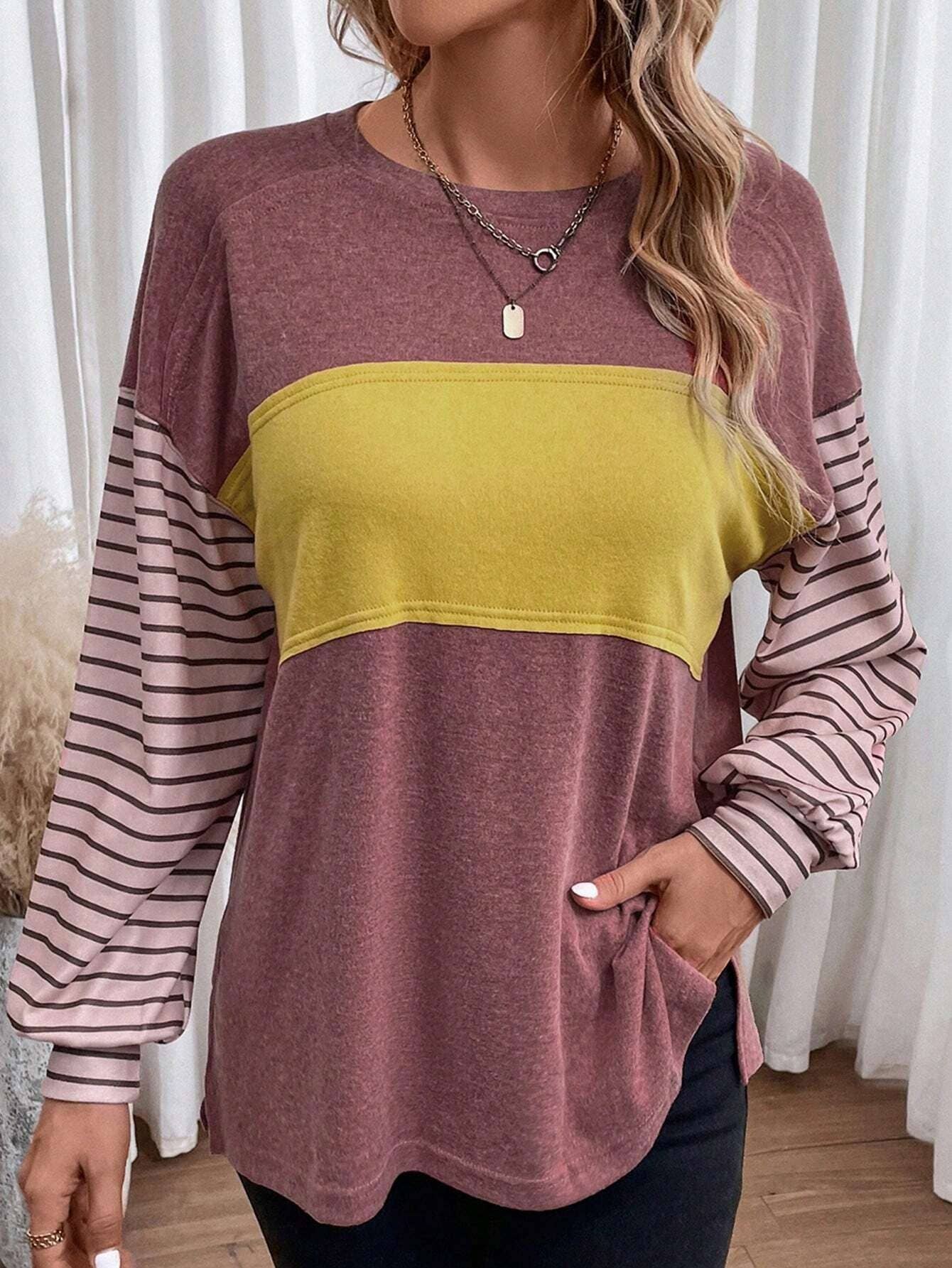 Rosa Clothing - Wholesale Tunic - Women's - Colorblocked sloucy striped long-sleeved top1