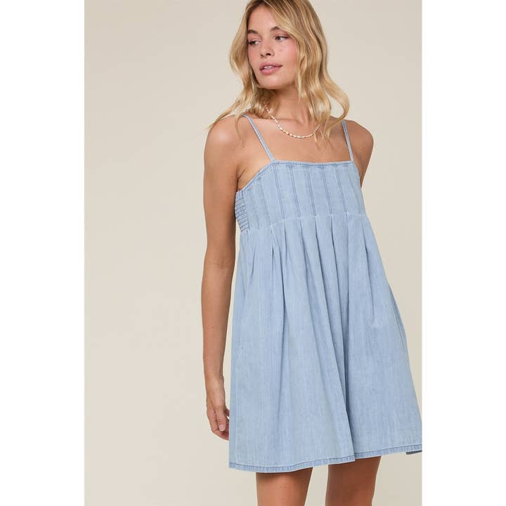 Wishlist Apparel - Wholesale Dress - Women's - PLEATED DENIM MINI DRESS / WL25-117130