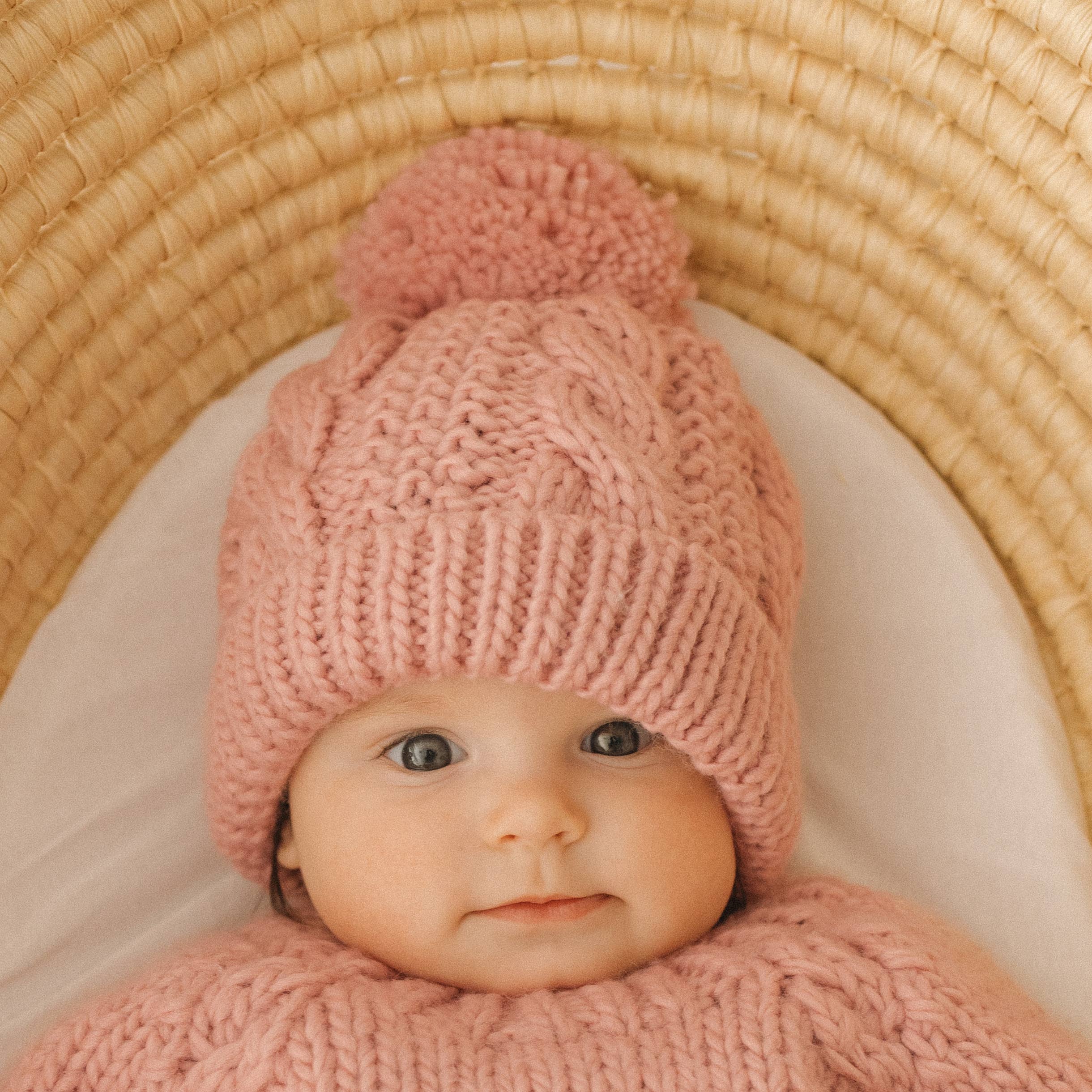 Wholesale Rosy Pink Cable Beanie Hat Baby Kids for your store