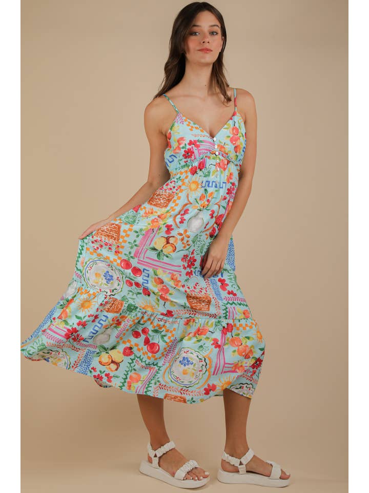 VERY J - Wholesale Dress - Women's - ND31776-Printed Button Down Midi Dress