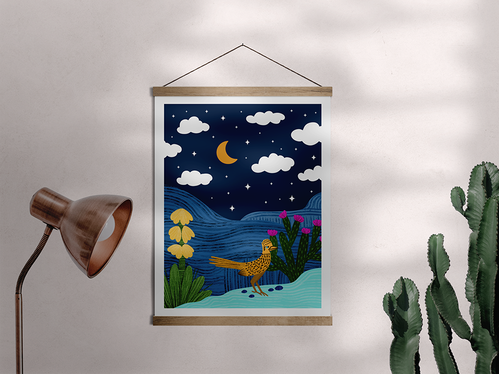 Squidly Designs - Wholesale Art Print - Roadrunner in the Desert Art Print1