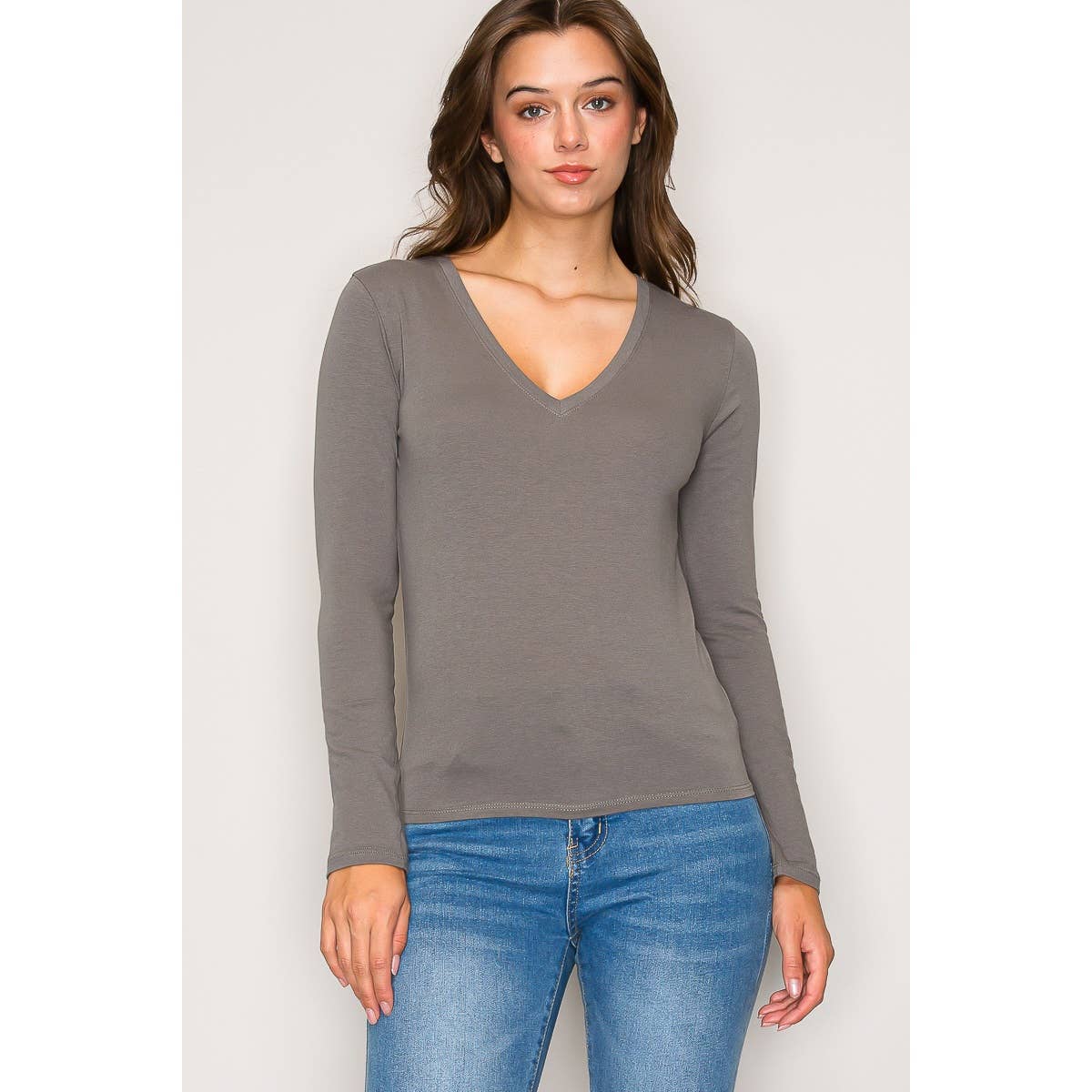 Popular 21 – wholesale Knit top – Women's – V Neck Long Sleeve Cotton Long Sleeve Knit Tee6