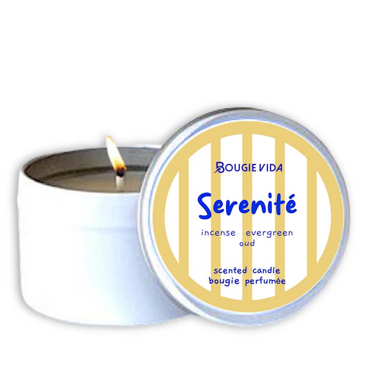 Serenité 6 oz Soy Travel Candle for wholesale by Bougie Vida