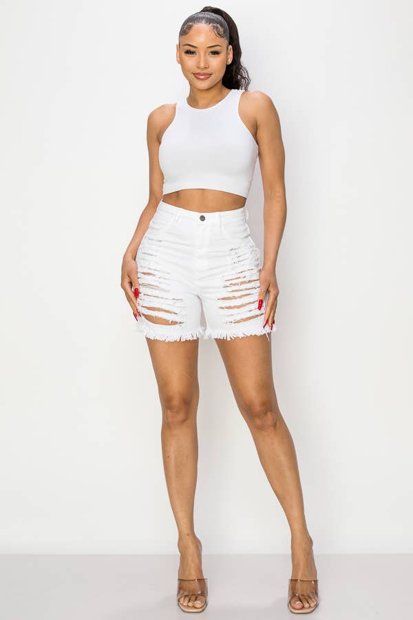 The Map Jeans - Wholesale Shorts - Women's - Women's Casual Destroy Short White Jeans N8170