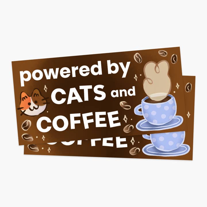 The Stray Shop - Wholesale Sticker - Powered by Cats & Coffee Bumper Sticker