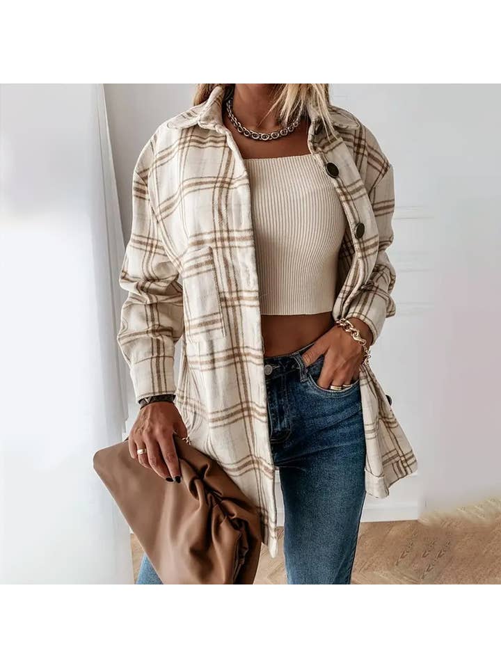 Lily Clothing - Wholesale Shirt Jacket/Shacket - Women's - Mid-length single breasted woolen shirt with loose lapel