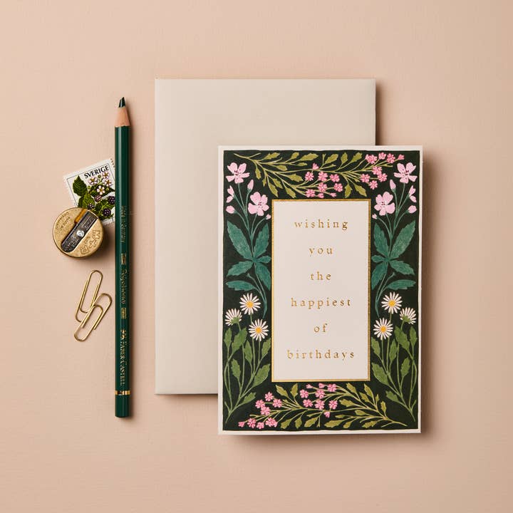 Wanderlust Paper Co - Wholesale Birthday Card - Meadow Border 'Happiest of Birthdays' Card