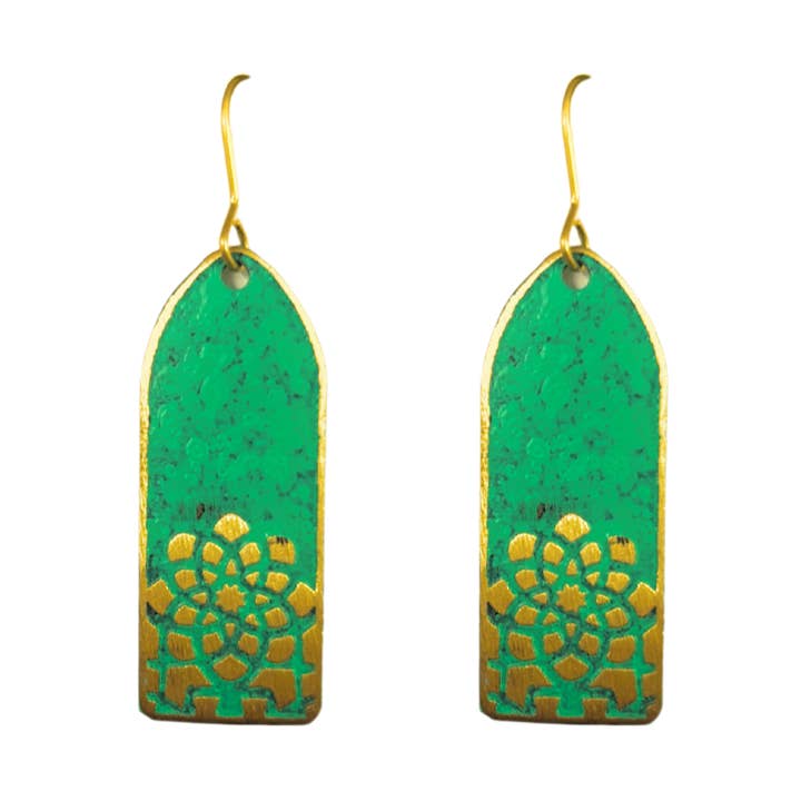 Pia earrings, Green for wholesale by Daughters of the Ganges