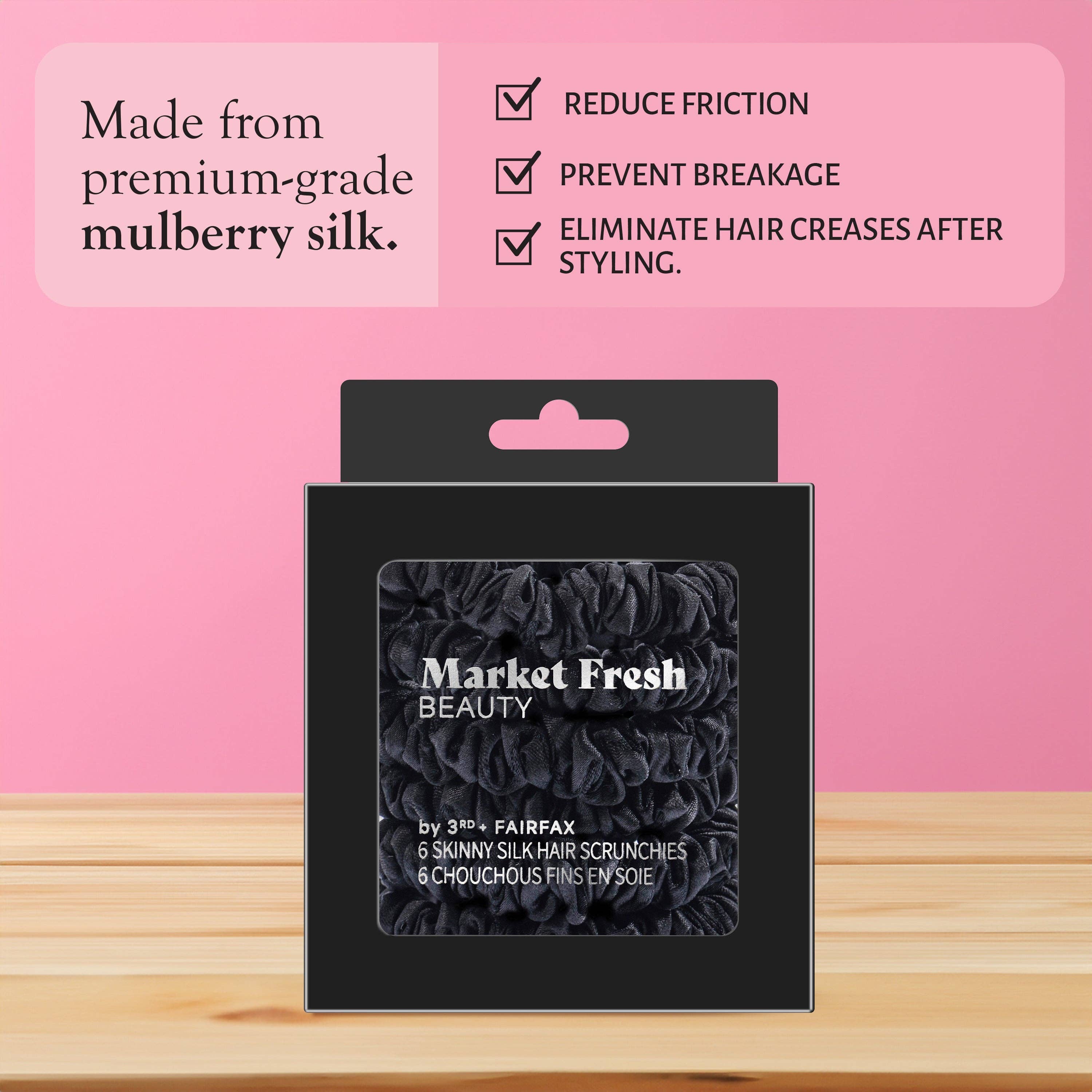 Market Fresh Beauty - Wholesale Scrunchie - Women's - Market Fresh Beauty Silk Skinny Hair Scrunchies, 6 Pk, Black1