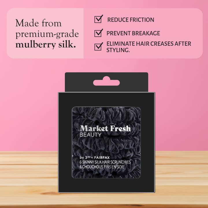 Market Fresh Beauty - Wholesale Scrunchie - Women's - Market Fresh Beauty Silk Skinny Hair Scrunchies, 6 Pk, Black1