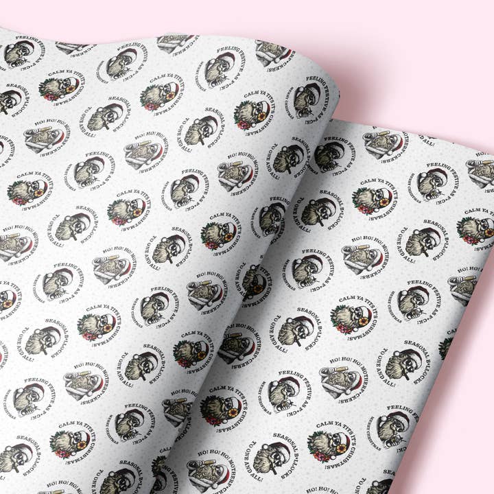 Sweary Card Lady - Wholesale Flat Wrap - Funny Sunglass Santa Christmas Gift Wrap (Folded Sheet)1