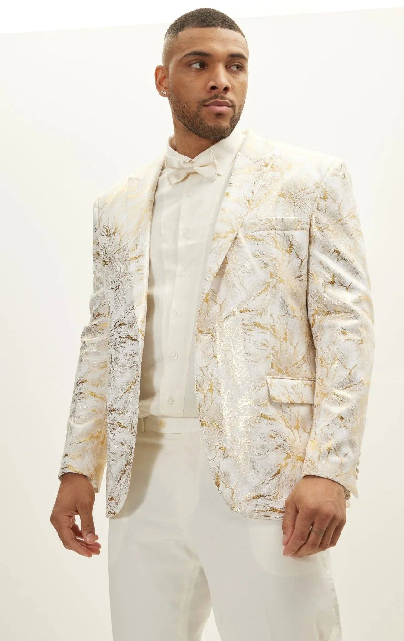 Men's The Wet Look Electric Tuxedo Jacket - White Gold for wholesale on Faire4