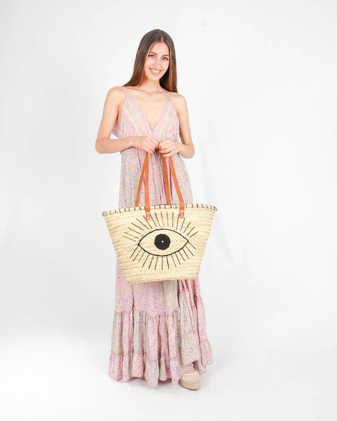 Logionline SLU – wholesale Beach bag – Natural Palm Eye and Wool Carry Bag - Leather Handle2