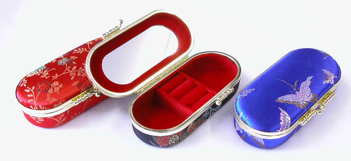 T-Trove Asian Decor - Wholesale Jewelry Box/Organizer - Oval Travel Jewelry Boxes- Assorted Color/ Pattern2