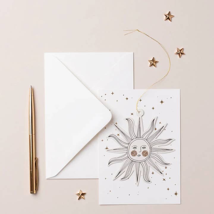 SUNFACE PAPERCUT DECORATION WITH POSTCARD AND ENVELOPE for wholesale by Katie Housley