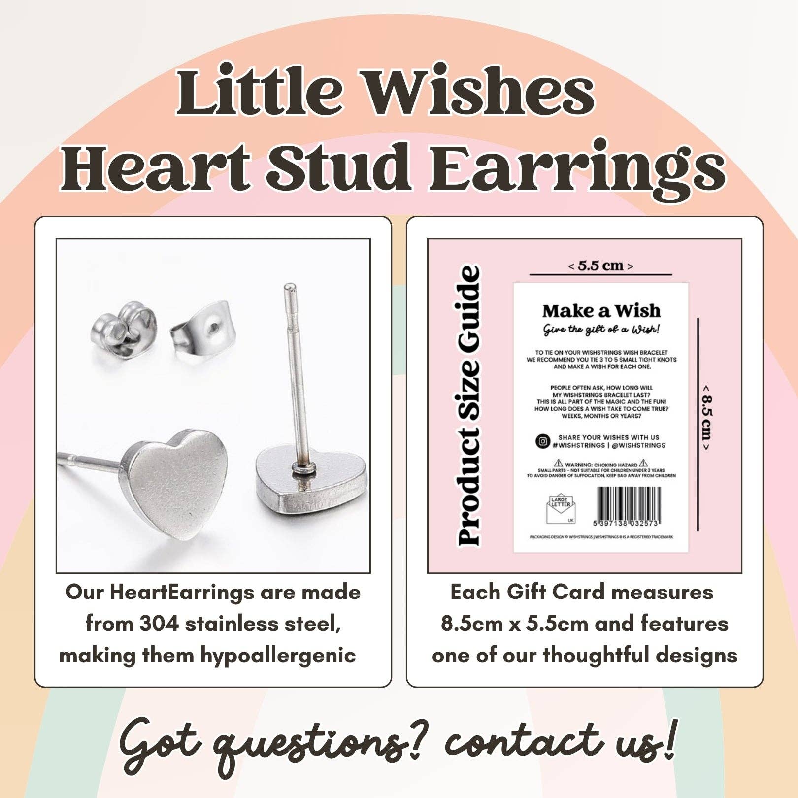 WishStrings - Wholesale Stud/Post Earrings - HAPPY BIRTHDAY - Heart Stud Earrings | J0901