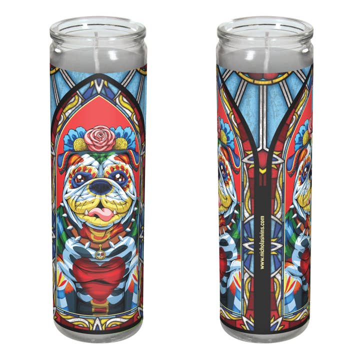 Day of the Dead Dog English Bulldog Candle - "Ernesto" for wholesale by Nicholas Ivins Art & Illustration