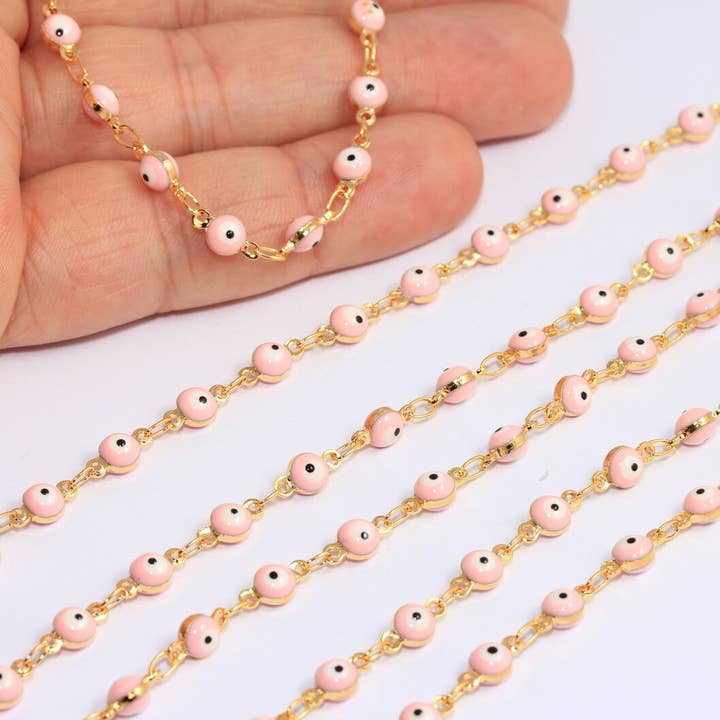 Catena con Perline Occhio Malvagio in Oro Lucido 24k da 4,5mm, BXB208 per la vendita all'ingrosso da parte di QueenJewelryM