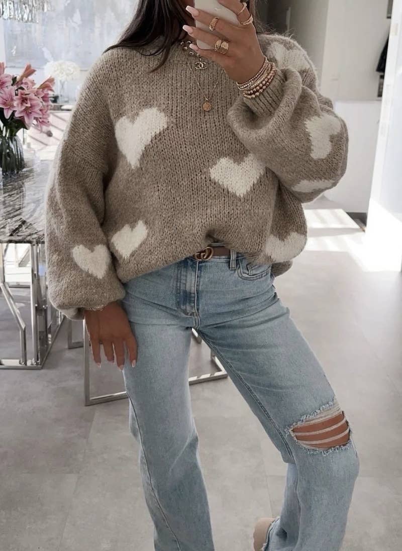 ESTEE BROWN - Wholesale Knit Sweater - Women's - Heart pattern wool knit sweater - 1073