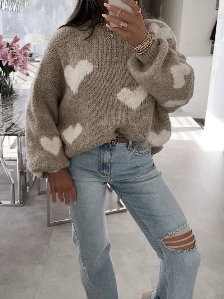 ESTEE BROWN - Wholesale Knit Sweater - Women's - Heart pattern wool knit sweater - 10730