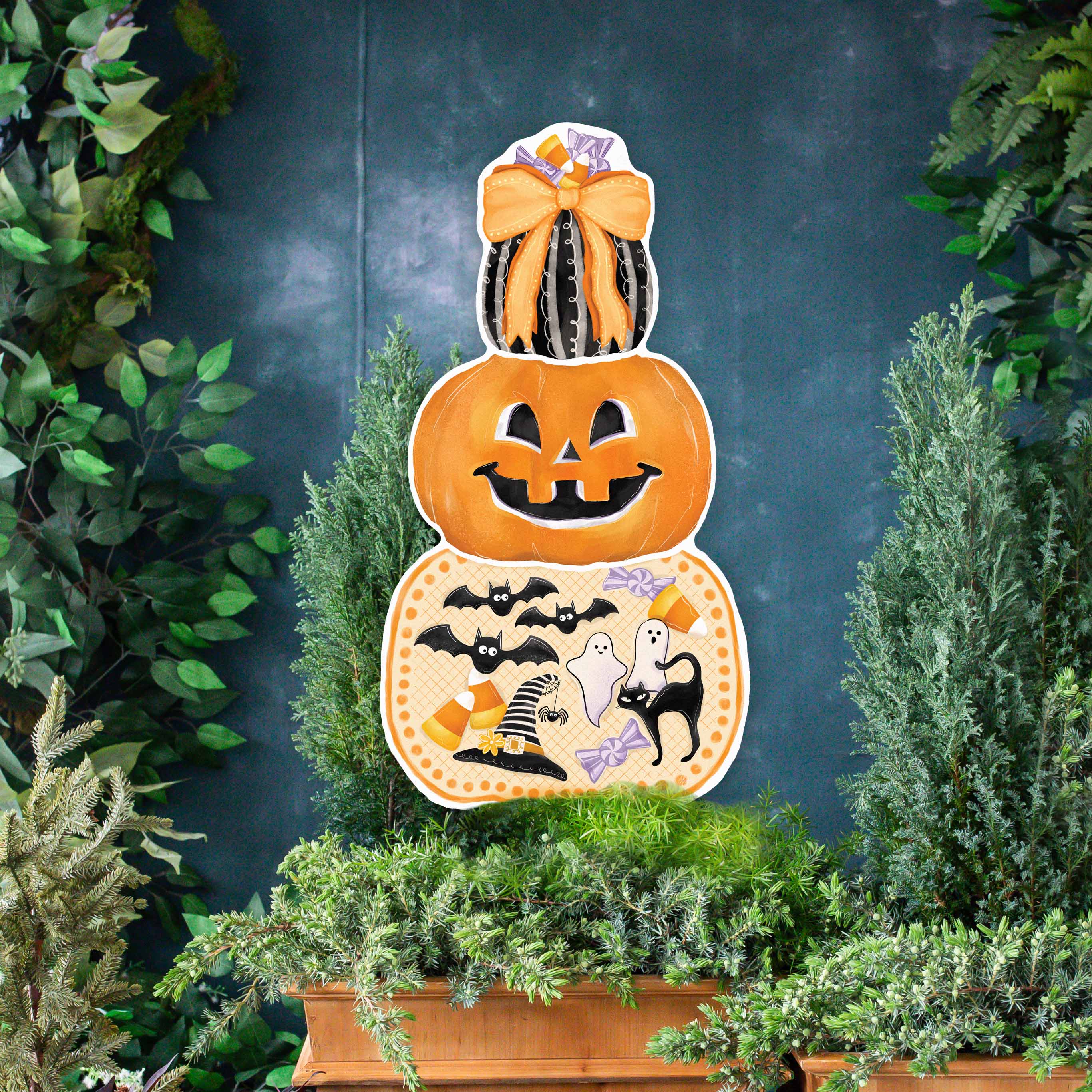 Songbird Grove Collection - Wholesale Outdoor Ornament/Decor - Halloween Stacked Pumpkin Yard Art
