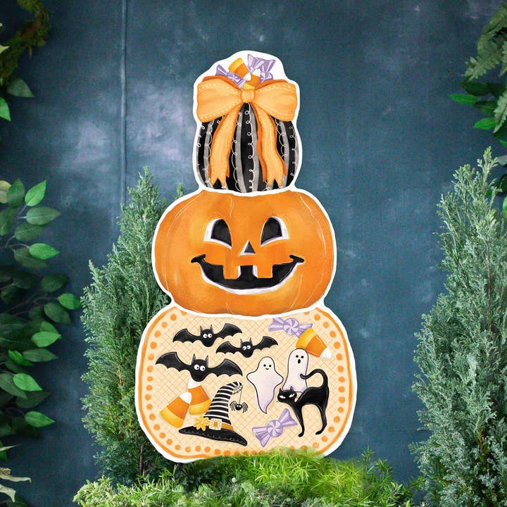 Songbird Grove Collection - Wholesale Outdoor Ornament/Decor - Halloween Stacked Pumpkin Yard Art0