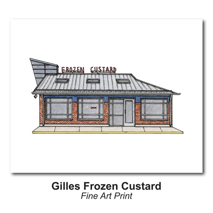 Gilles Frozen Custard Watercolor Art Print - Milwaukee Gift for wholesale by Lynndale Print
