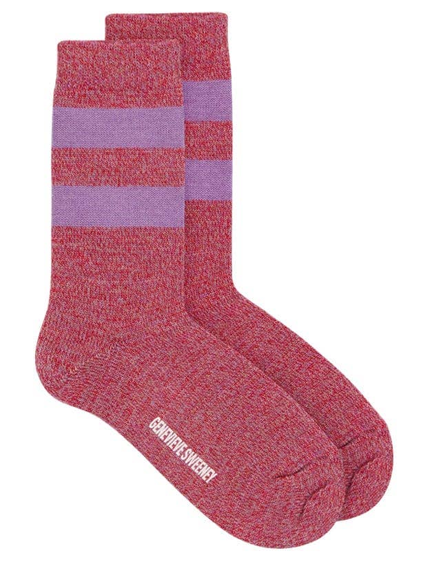 Chaussette à rayures en laine mérinos Samar Rouge Lilas pour la vente par Genevieve Sweeney