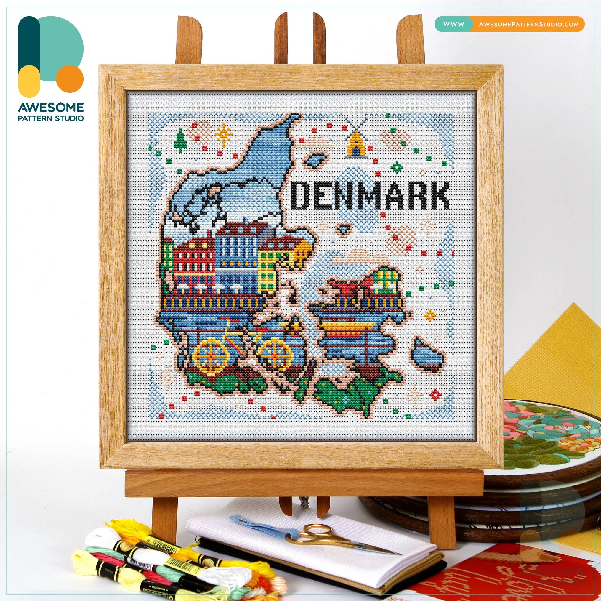 Awesome Pattern Studio - Wholesale Embroidery/Cross Stitch Supplies - CS2594 Denmark Nyhavn Copenhagen, Counted Cross Stitch Kit0