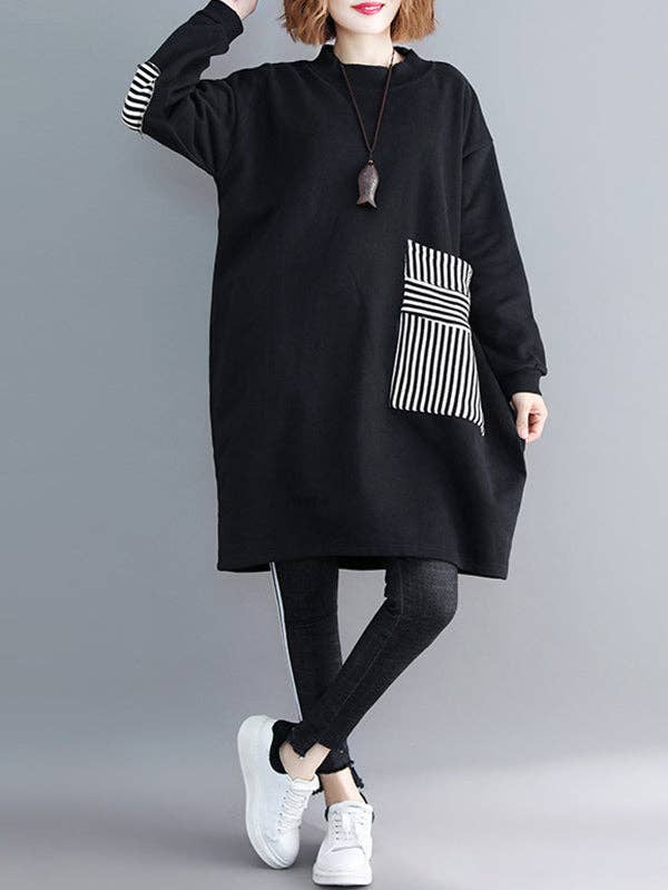 BLACK Casual Pocket Long Sweatshirt Short Dress for wholesale on Faire2