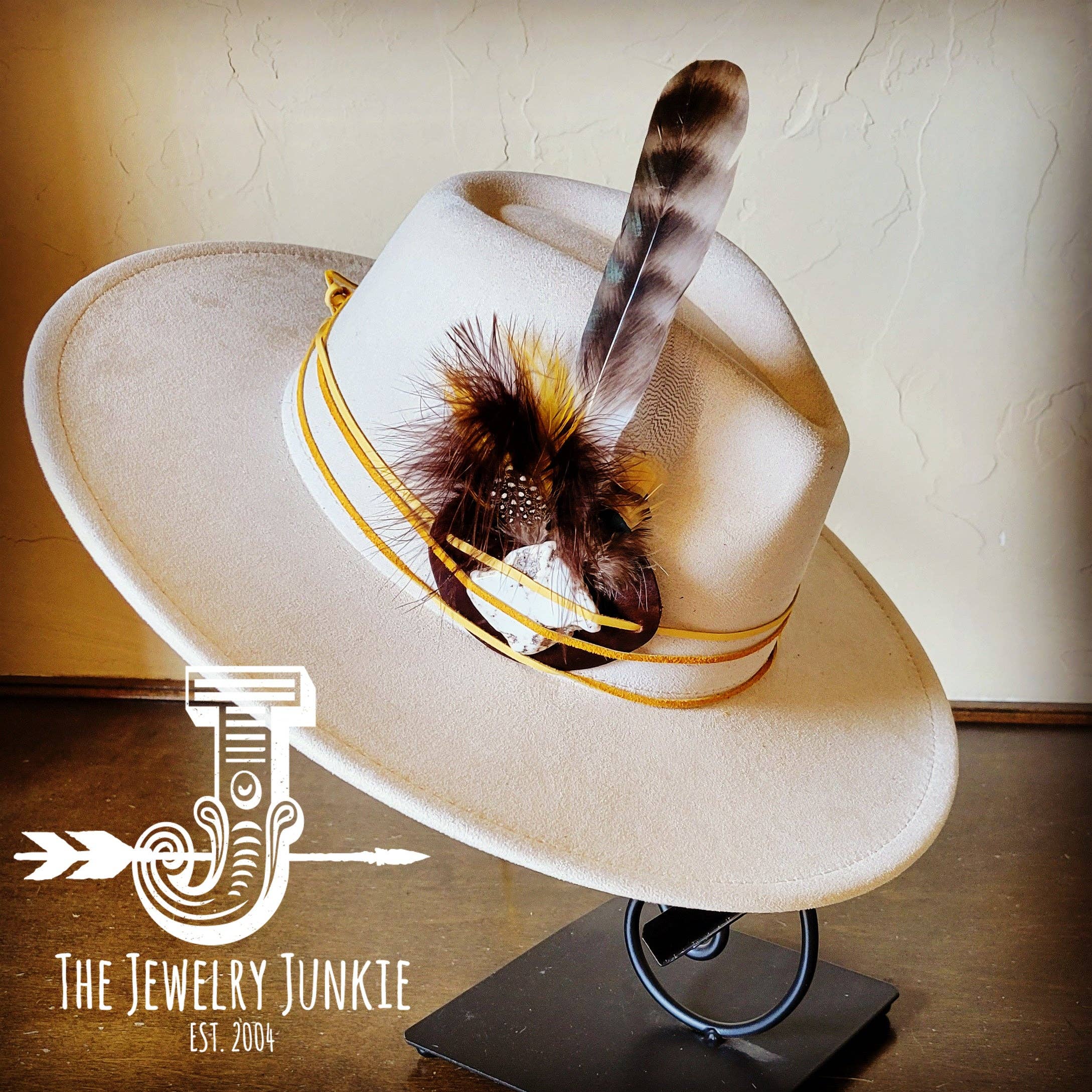 The Jewelry Junkie - Wholesale Fedora - Women's - Boho Western Felt Hat w/ Choice of Turquoise Hat Accent-Bone 981c1