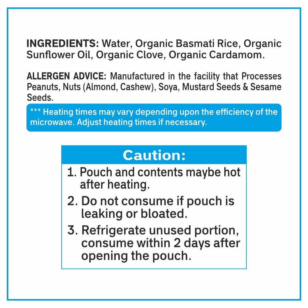 Regal Kitchen Foods - Wholesale Rice - Regganic Basmati Rice with Cloves&Cardamom- 8.8oz2