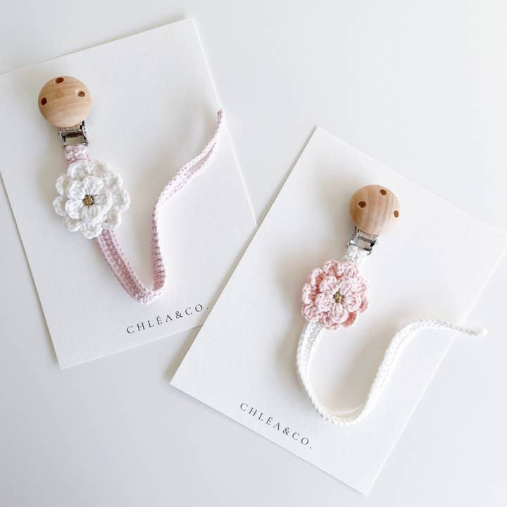 Flower Crochet Dummy Clip for wholesale by Chlea & Co.