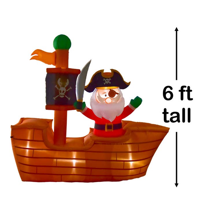 Fun Little Toys - Wholesale Inflatables - 6FT Christmas Inflatable Decoration Santa in the Pirate Ship