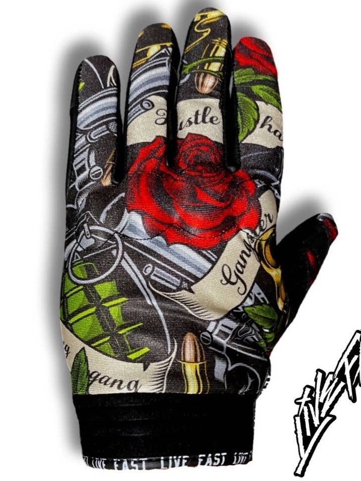 GUNS & ROSES MOTORCYCLE GLOVES for wholesale by Live Fast Gear