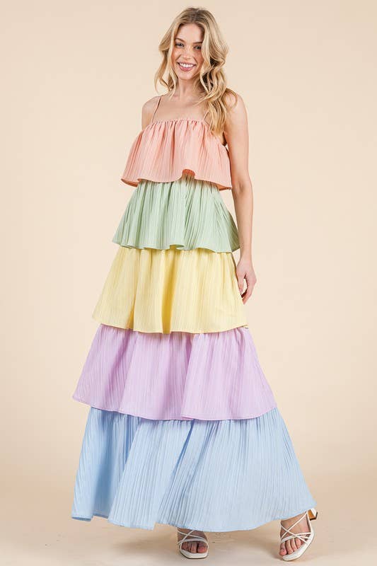 Multi Tiered Pleat Maxi Dress MD51629 for wholesale on Faire7