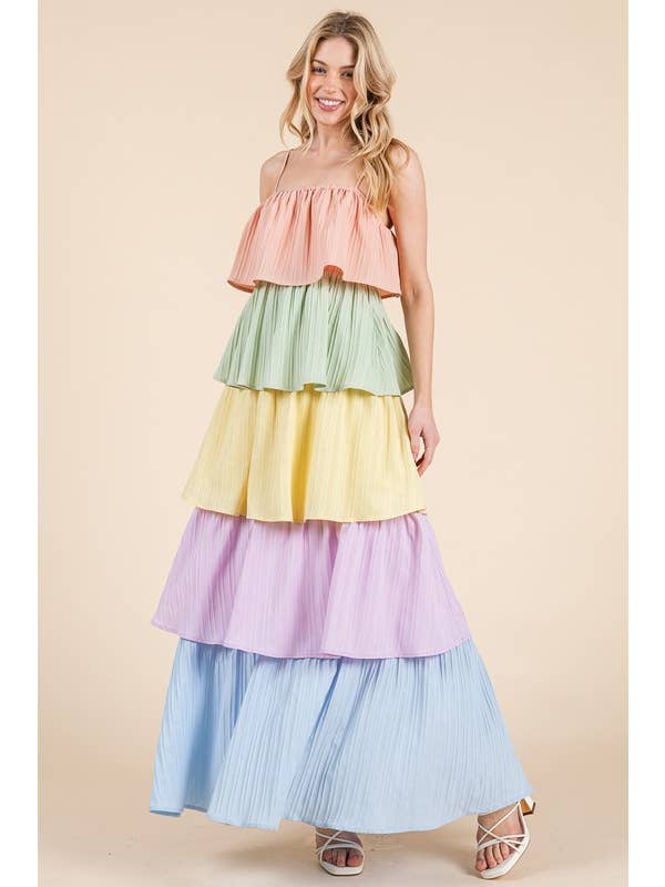 Multi Vestido Maxi con Pliegues en Capas MD51629 de venta al por mayor en Faire7