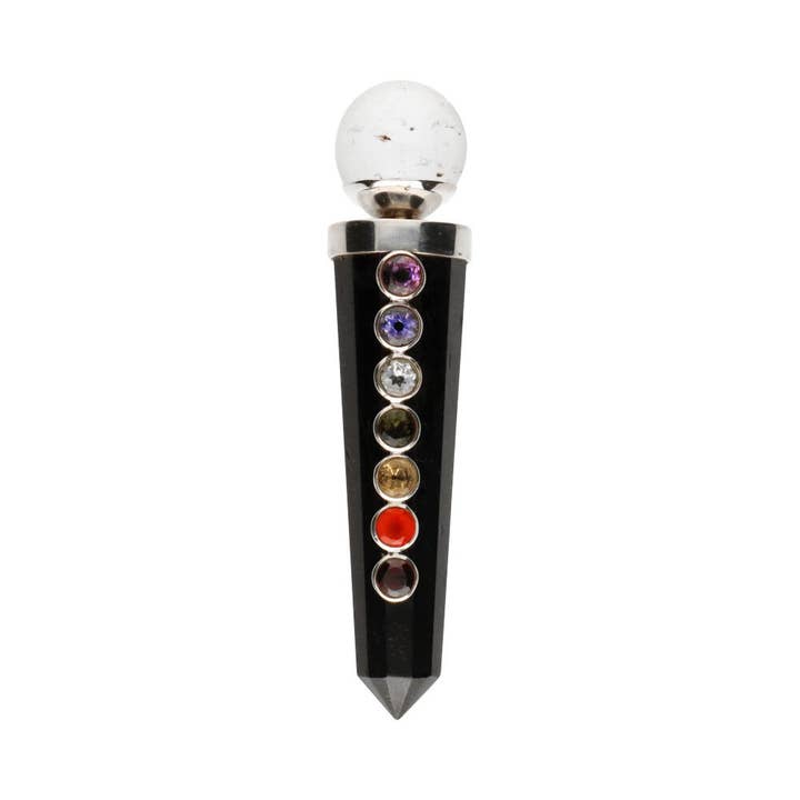 Shungite and quartz channeling rod with chakras -P- for wholesale by Vives de la Cortada S.L