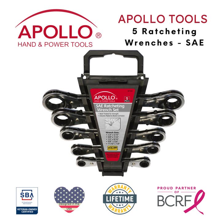 Apollo Tools - Wholesale Handy Tool - 5 Piece SAE Ratcheting Wrench Set3