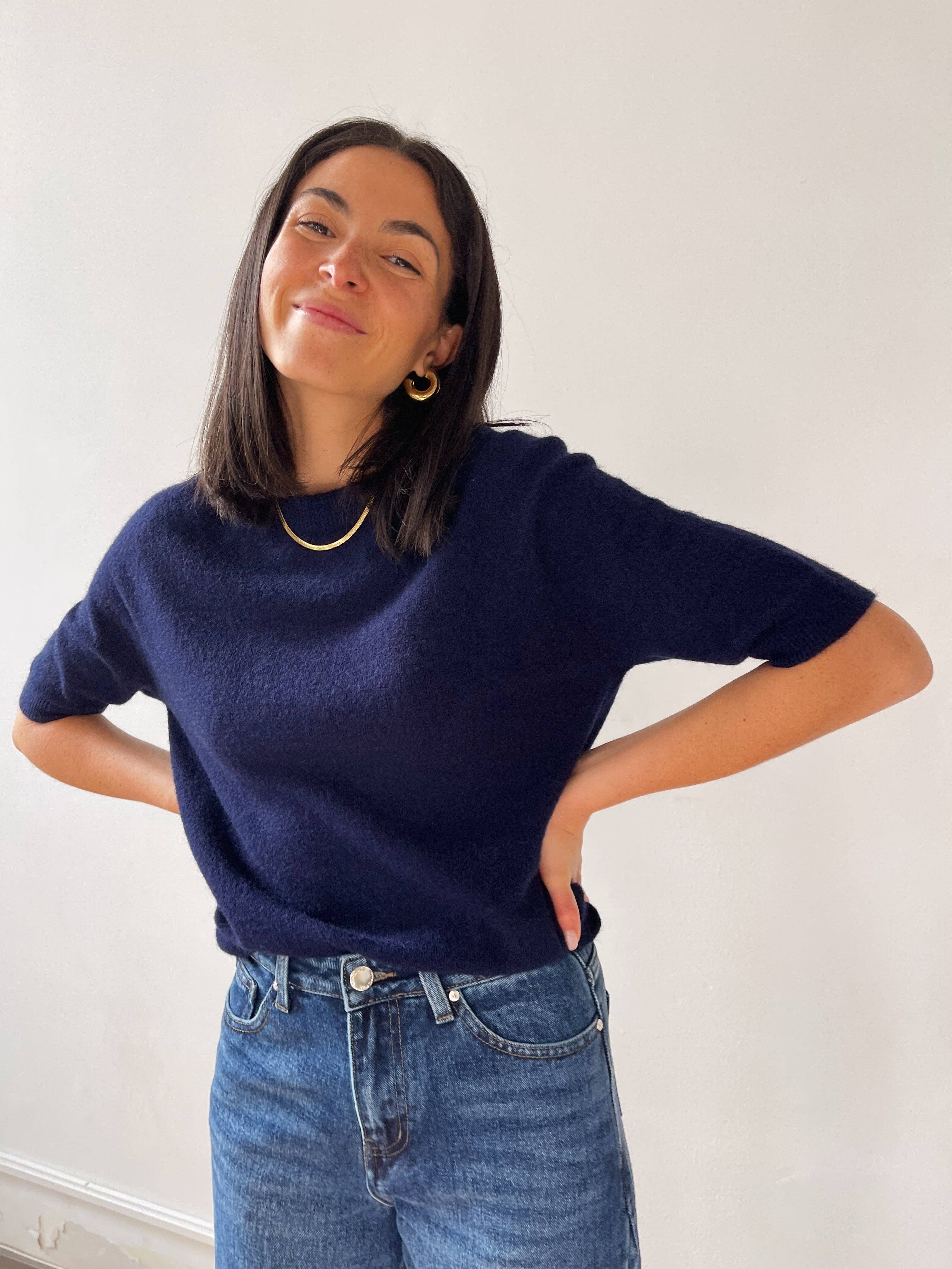 MindTraveler – Großhandel Strickoberteil – Damen – Navyblaues Punto T-Shirt4