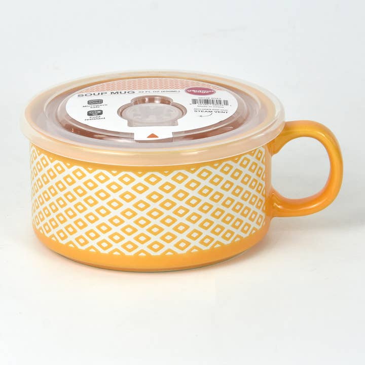 set of 6 22 oz Soup Mug with Lid - Orange, Screen Printing for wholesale by Gourmet Edge