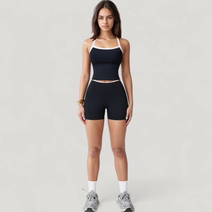 Active by Anna-Kaci - Wholesale Athletic Top - Women's - Square Neck Cropped Active Tank with Contrast Trim and Built2