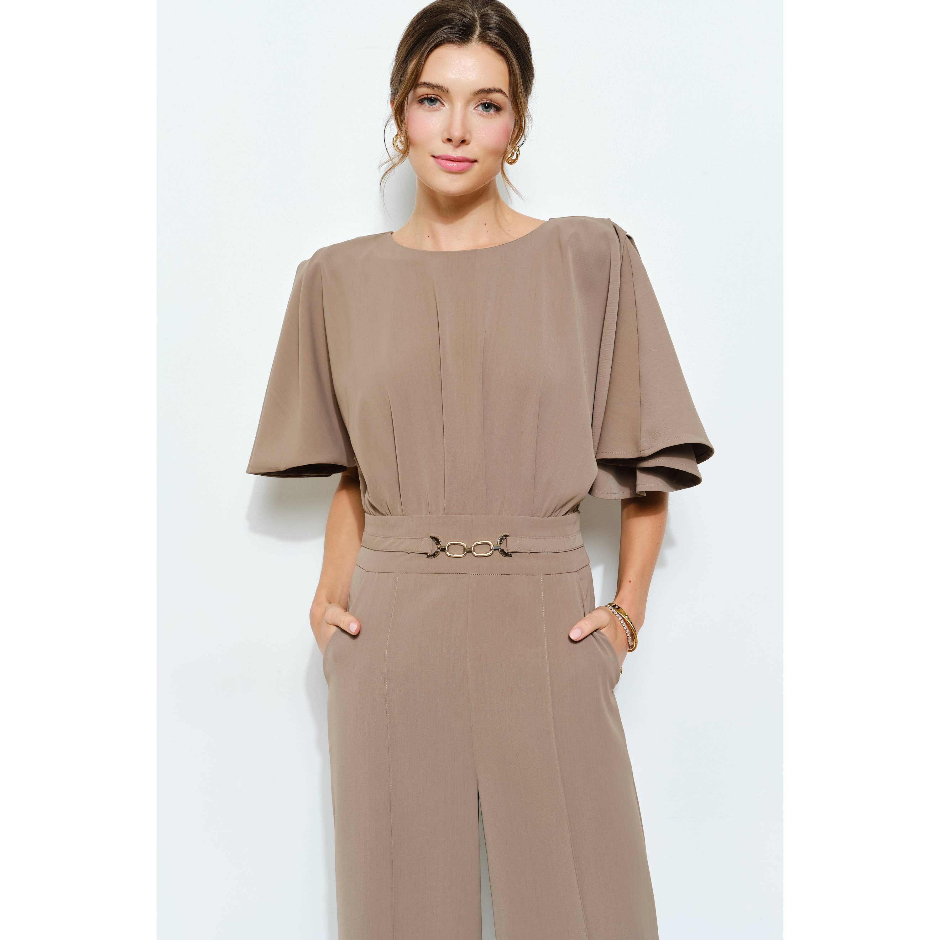 INA - Wholesale Romper - Women's - Flutter Kimino Sleeve Buckle Detail Wide Jumpsuit29