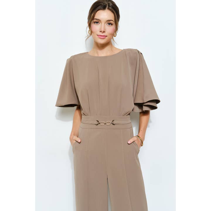 INA - Wholesale Romper - Women's - Flutter Kimino Sleeve Buckle Detail Wide Jumpsuit29