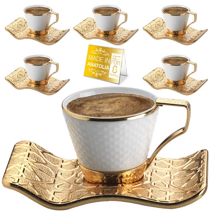 Hakan – wholesale Coffee/tea cup – Fancy Turkish Coffee Cups Set of 6 Gold, 18 Pieces, 2.7 Oz